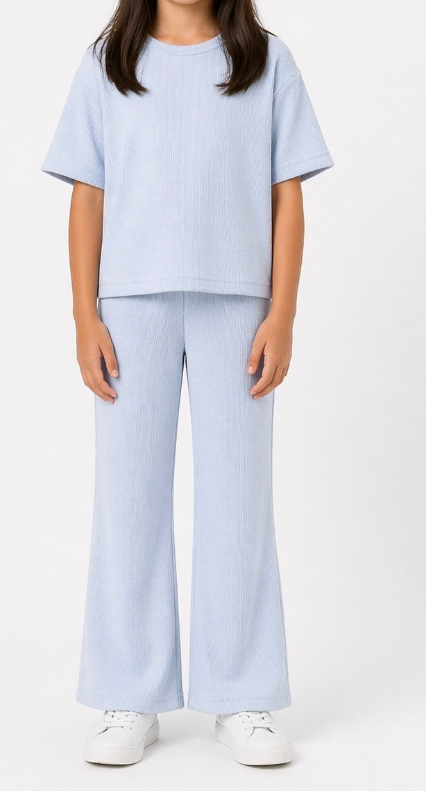 Waffle knit Co-ord Set(Cloud Blue)Extra shine