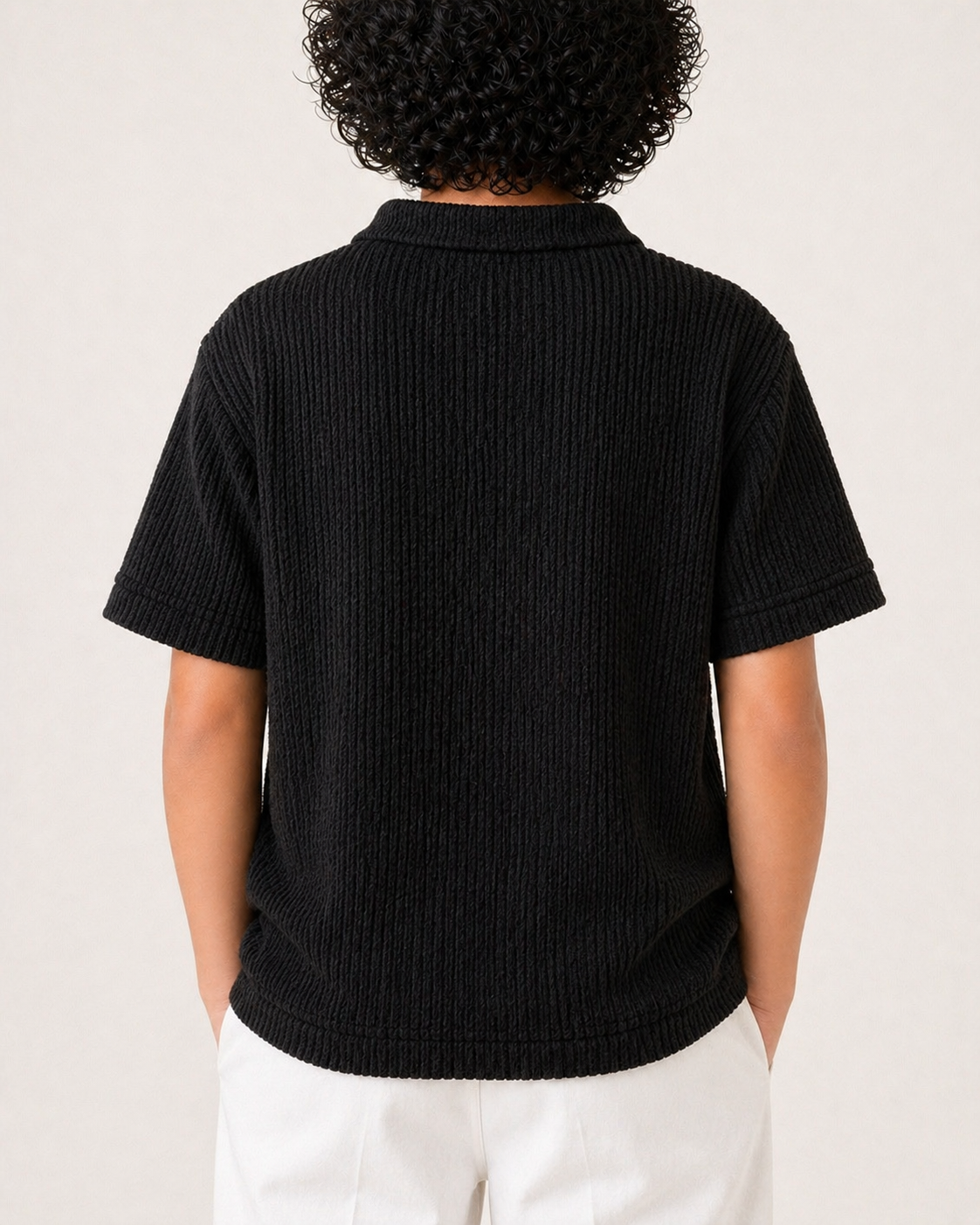Waffle Knit Polo(Midnight Black)