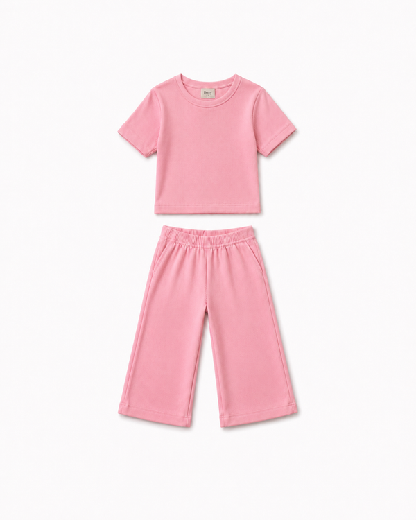 Waffle knit Co-ord Set(Baby Pink)