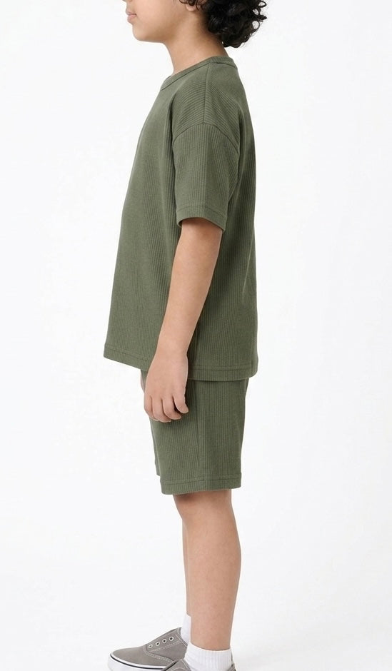 Waffle knit Co-ord Set(Oak Green)