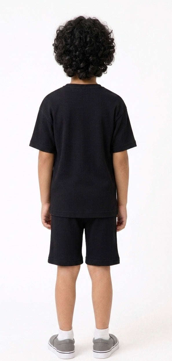 Waffle Knit Co-ord Set(Midnight Black)