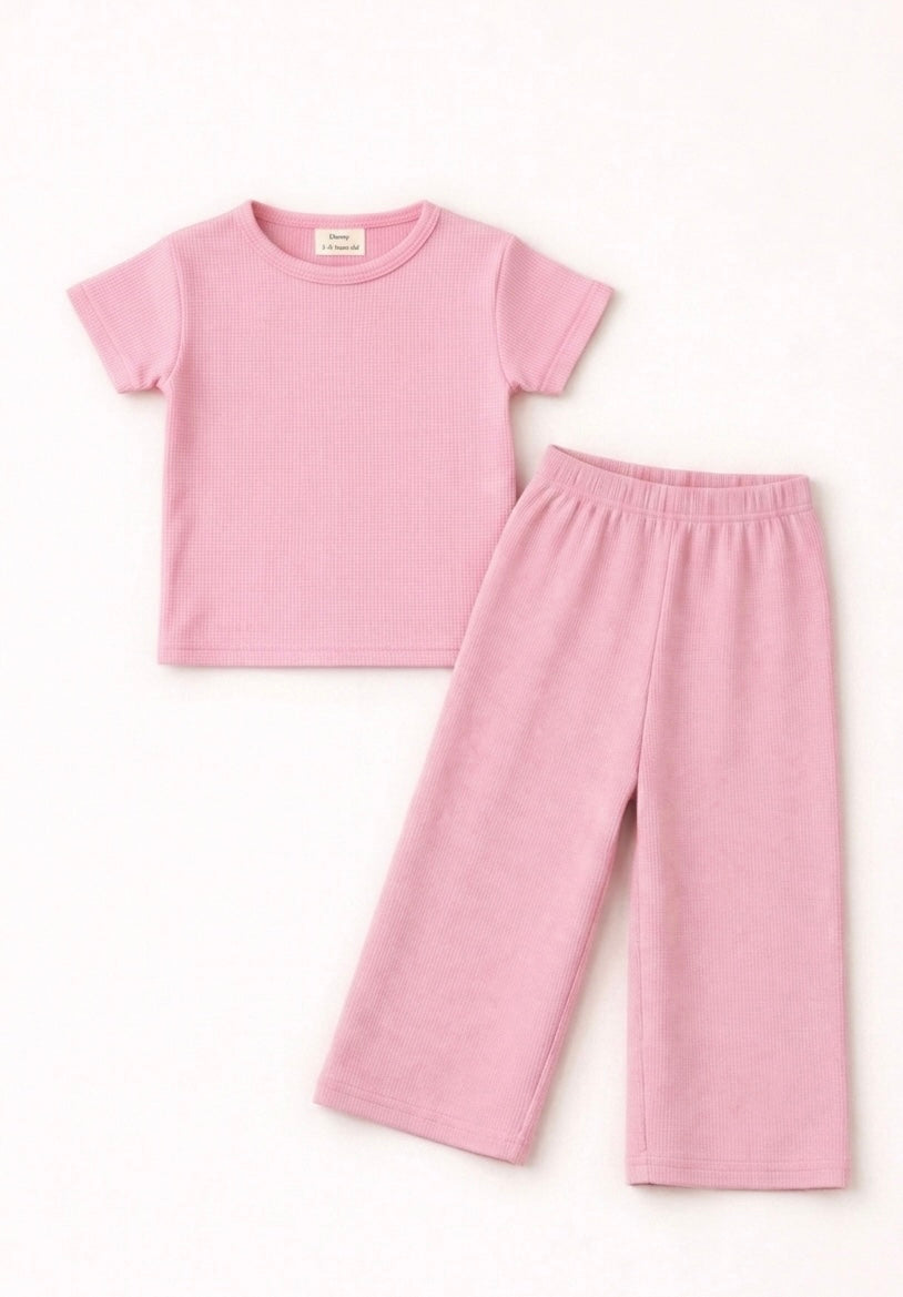 Waffle knit Co-ord Set(Baby Pink)