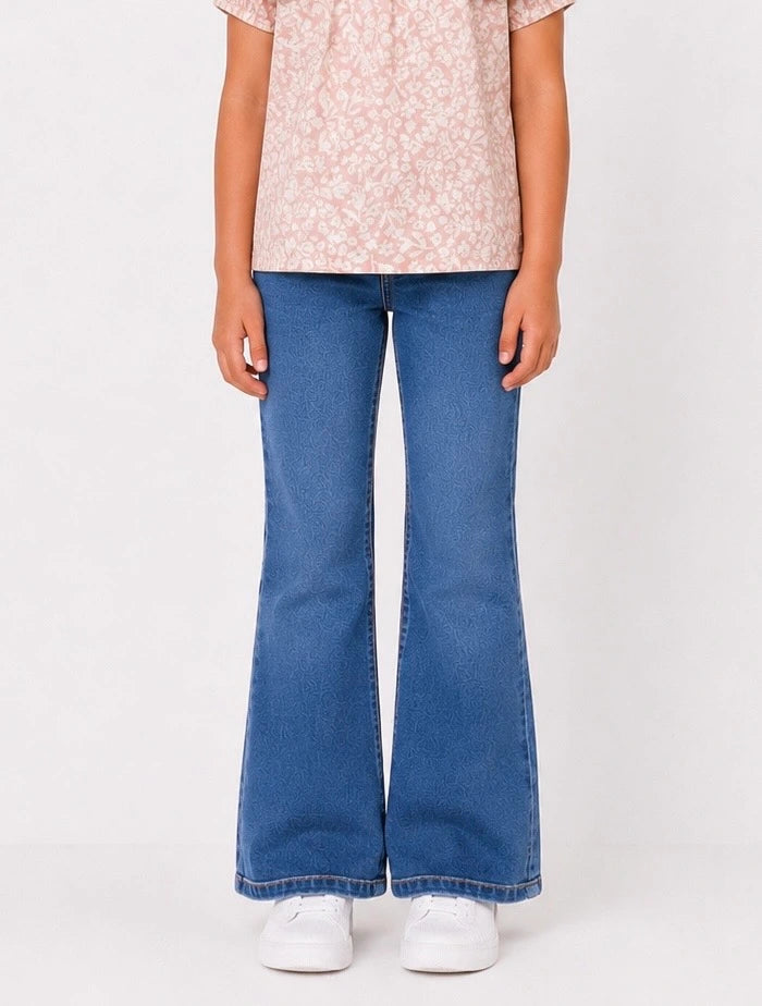 wide leg denim jeans for girls ages 2-8, comfortable premium denim pants for little girls.