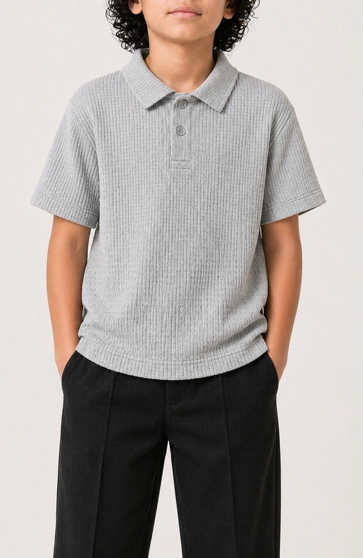 Waffle Knit Polo(Stone Grey)