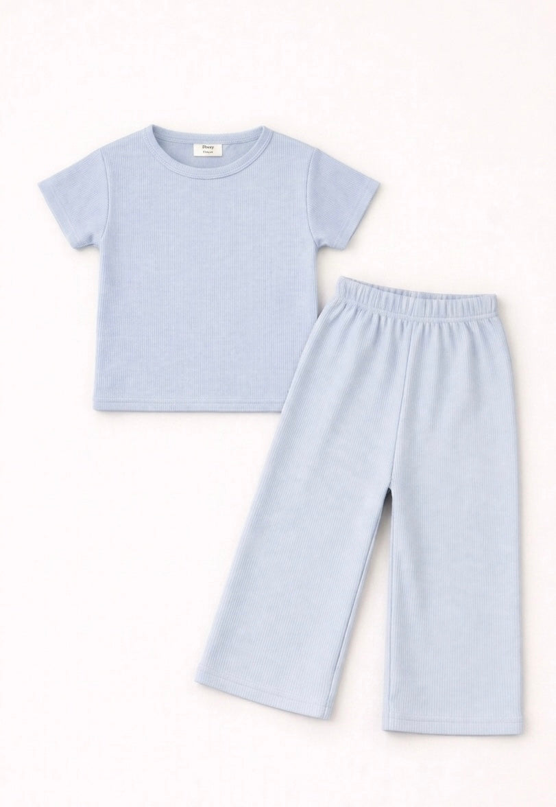 Waffle knit Co-ord Set(Cloud Blue)Extra shine