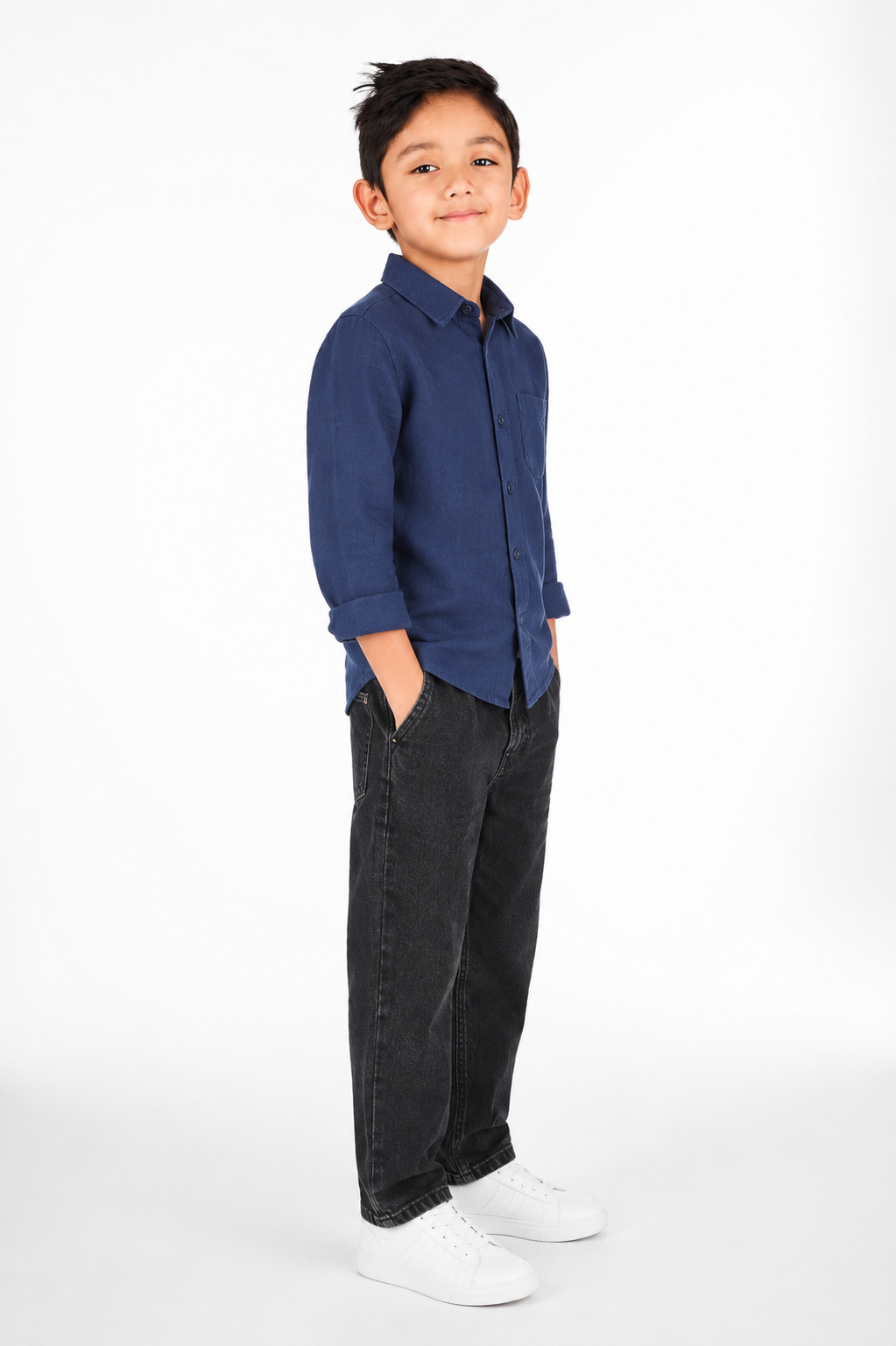 Linen Cotton Button Down Shirt(Ocean Navy)