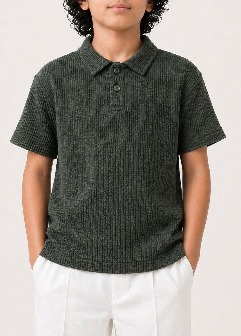 Waffle Knit Polo(Oak Green)