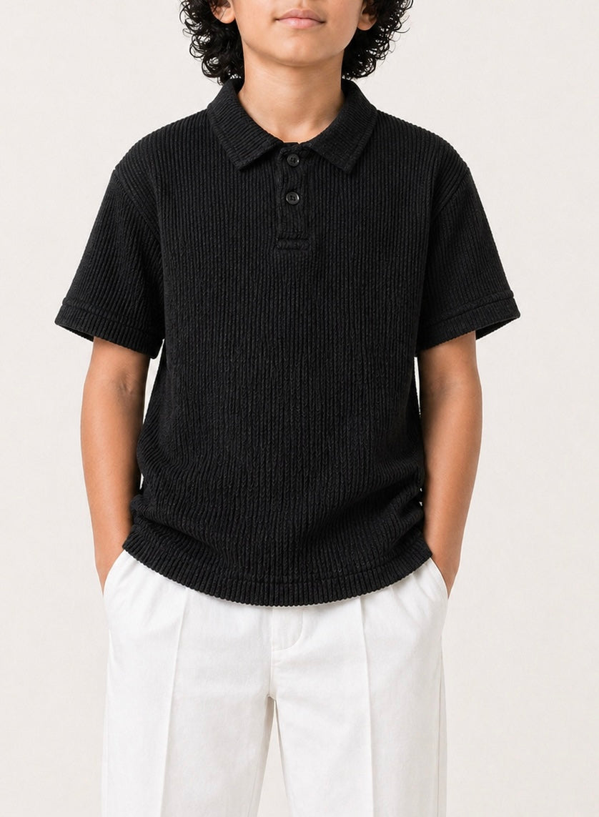 Waffle Knit Polo(Midnight Black)
