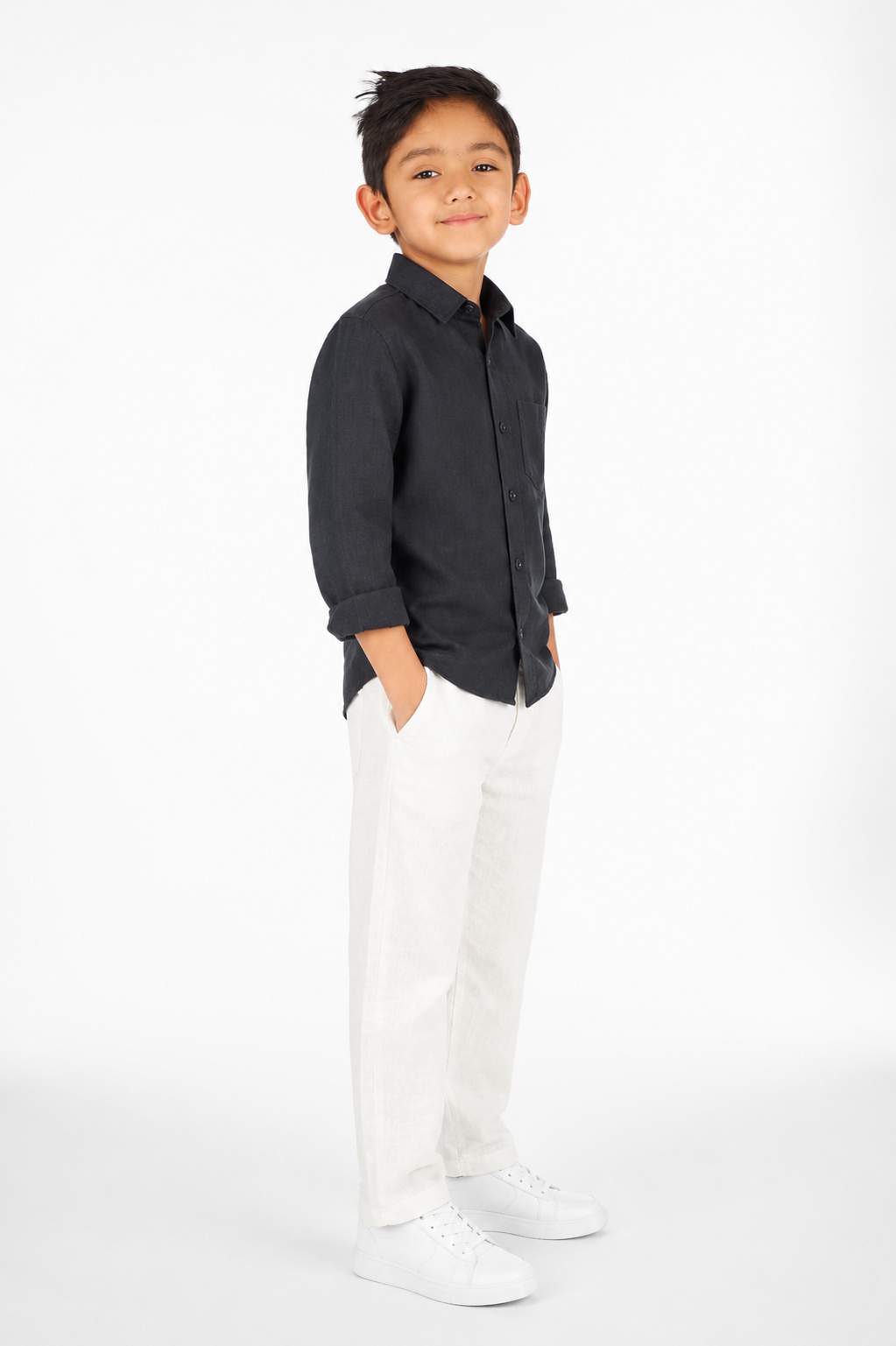 Linen Cotton Button Down Shirt(Classic Black)