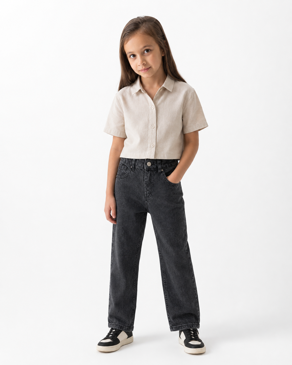 Girls Relaxed Straight Fit Jeans(Midnight Black)
