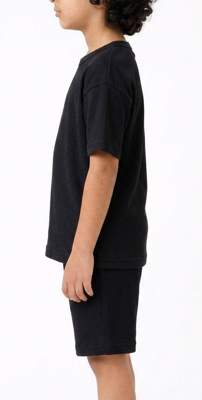 Waffle Knit Co-ord Set(Midnight Black)