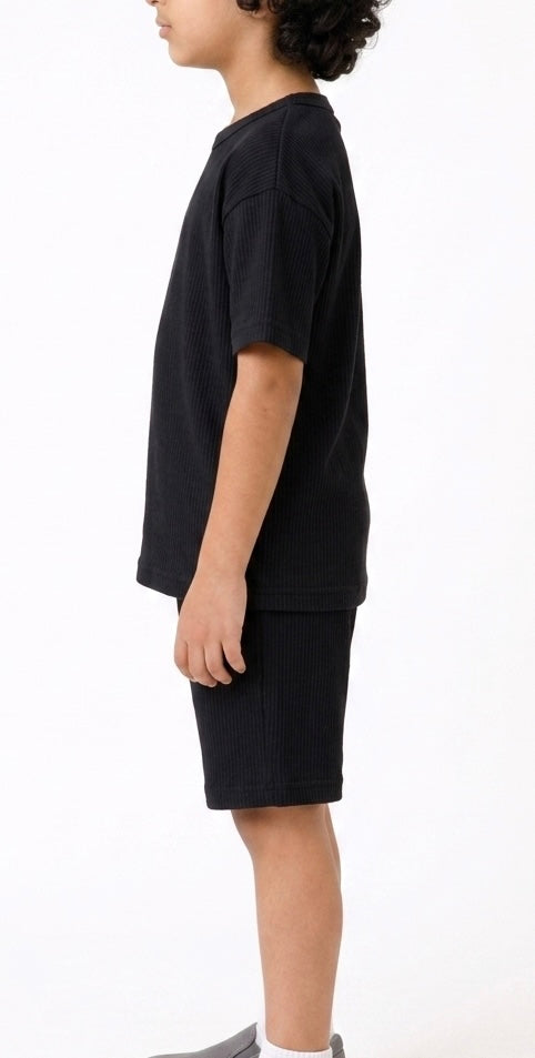 Waffle Knit Co-ord Set(Midnight Black)