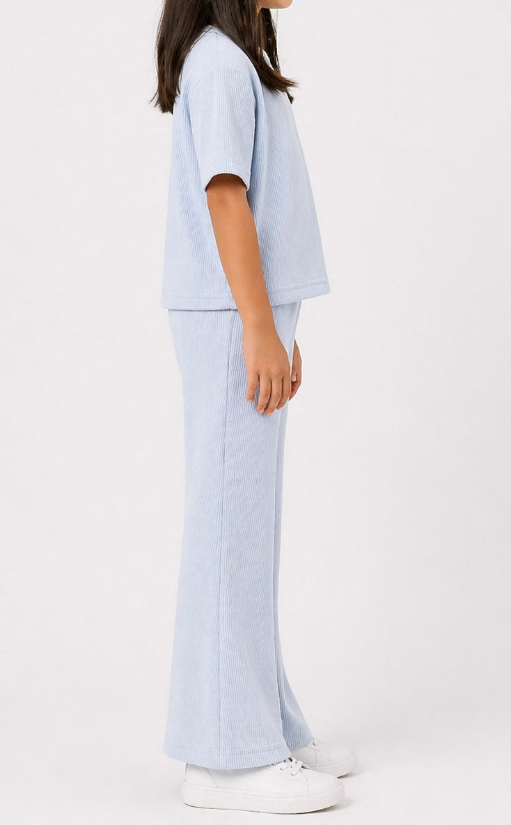 Waffle knit Co-ord Set(Cloud Blue)Extra shine