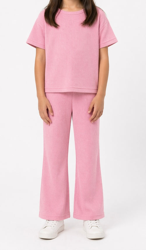 Waffle knit Co-ord Set(Baby Pink)