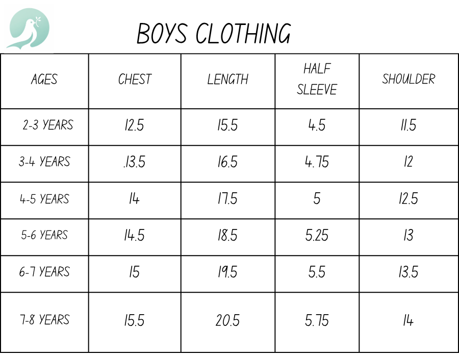 Boys Clothing Size Chart