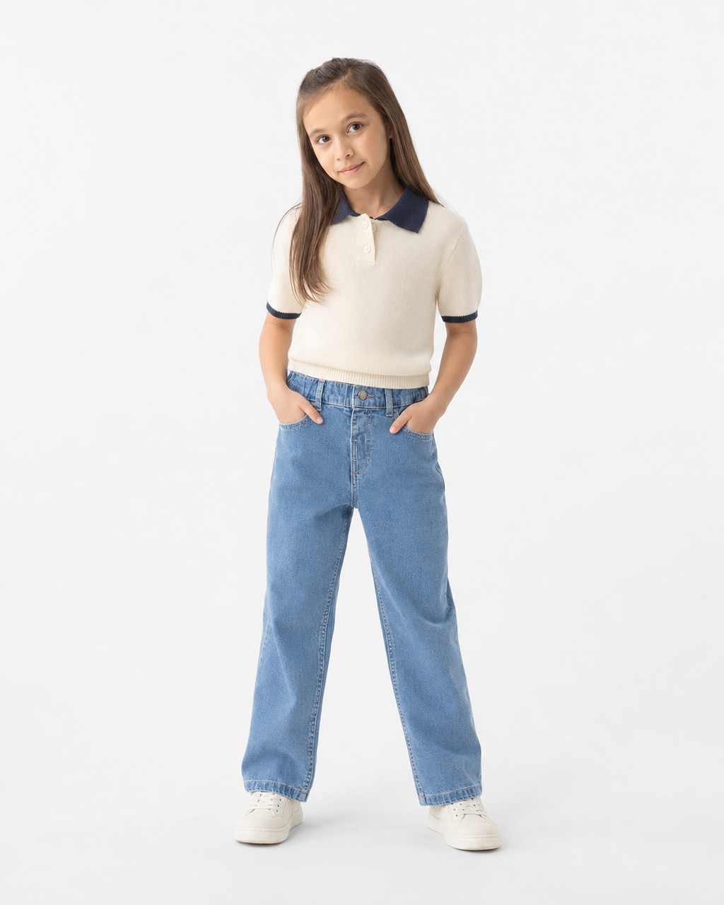 Girls Relaxed Straight Fit Jeans(Sky blue)