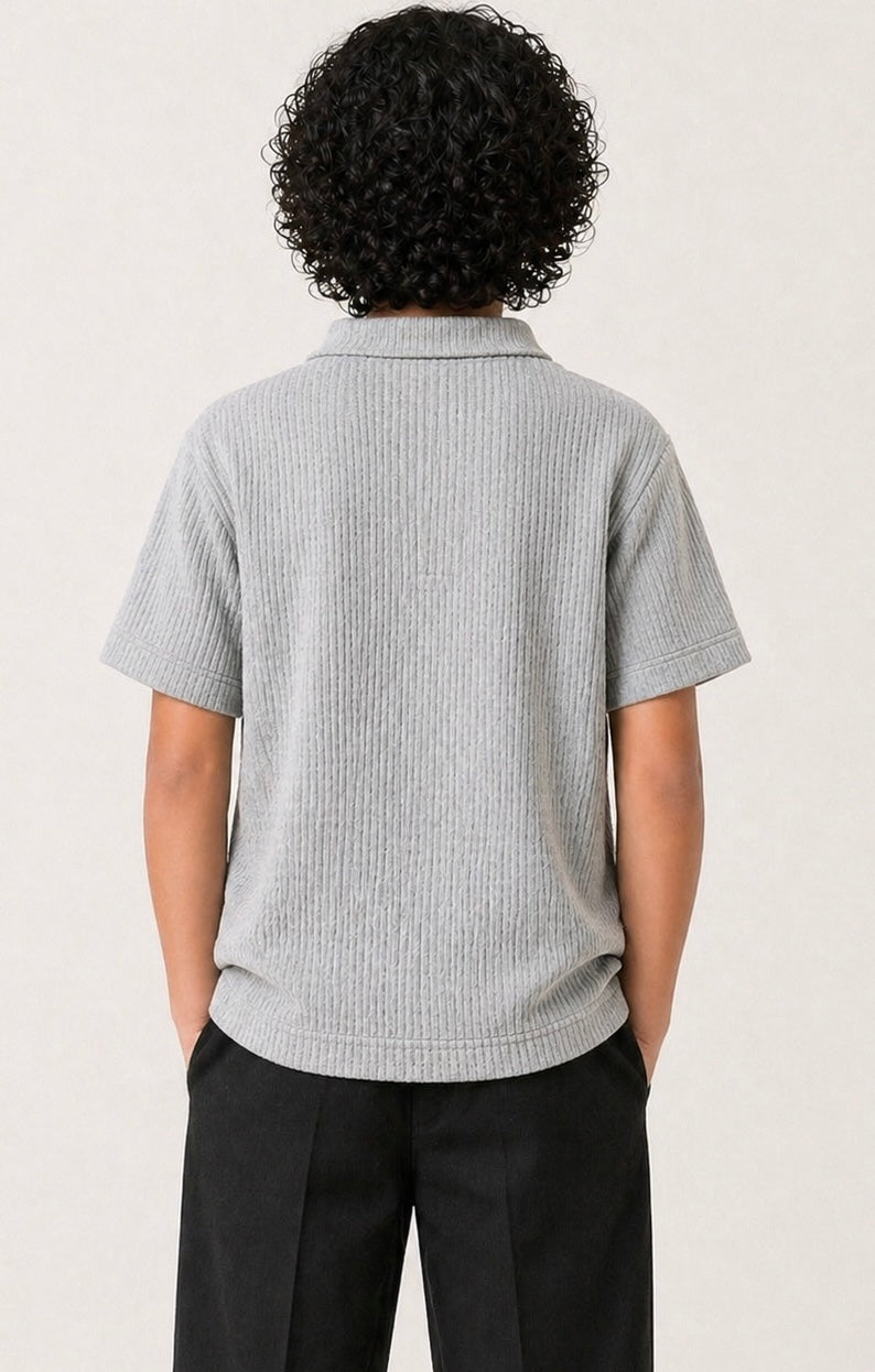 Waffle Knit Polo(Stone Grey)