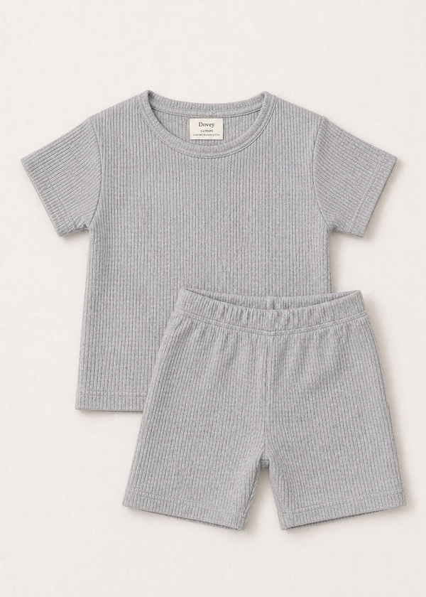 Waffle knit Co-ord Set(Stone Grey)