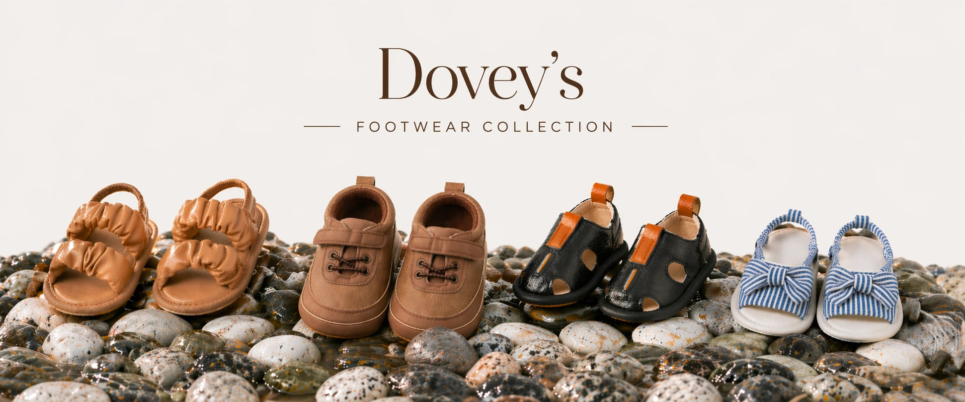 Baby footwear for ages 0–18 months multiple styles from Dovey's Footwear Collection.
