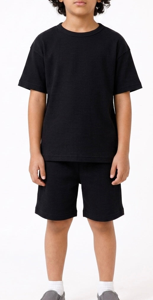 Waffle Knit Co-ord Set(Midnight Black)