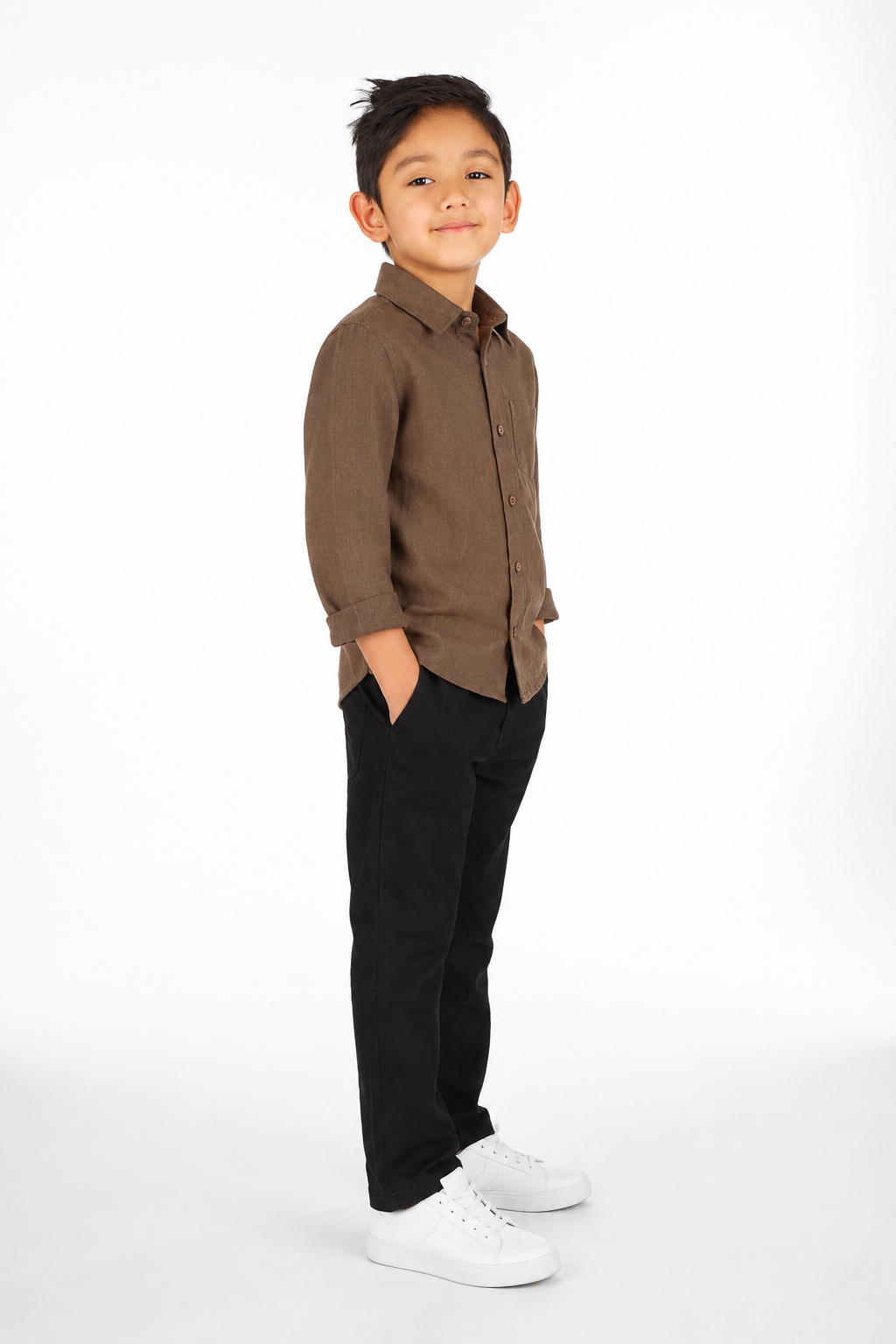 Linen Cotton Button Down Shirt(Walnut Brown)