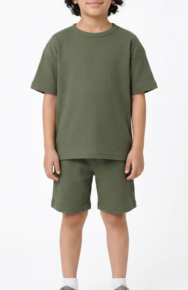 Waffle knit Co-ord Set(Oak Green)