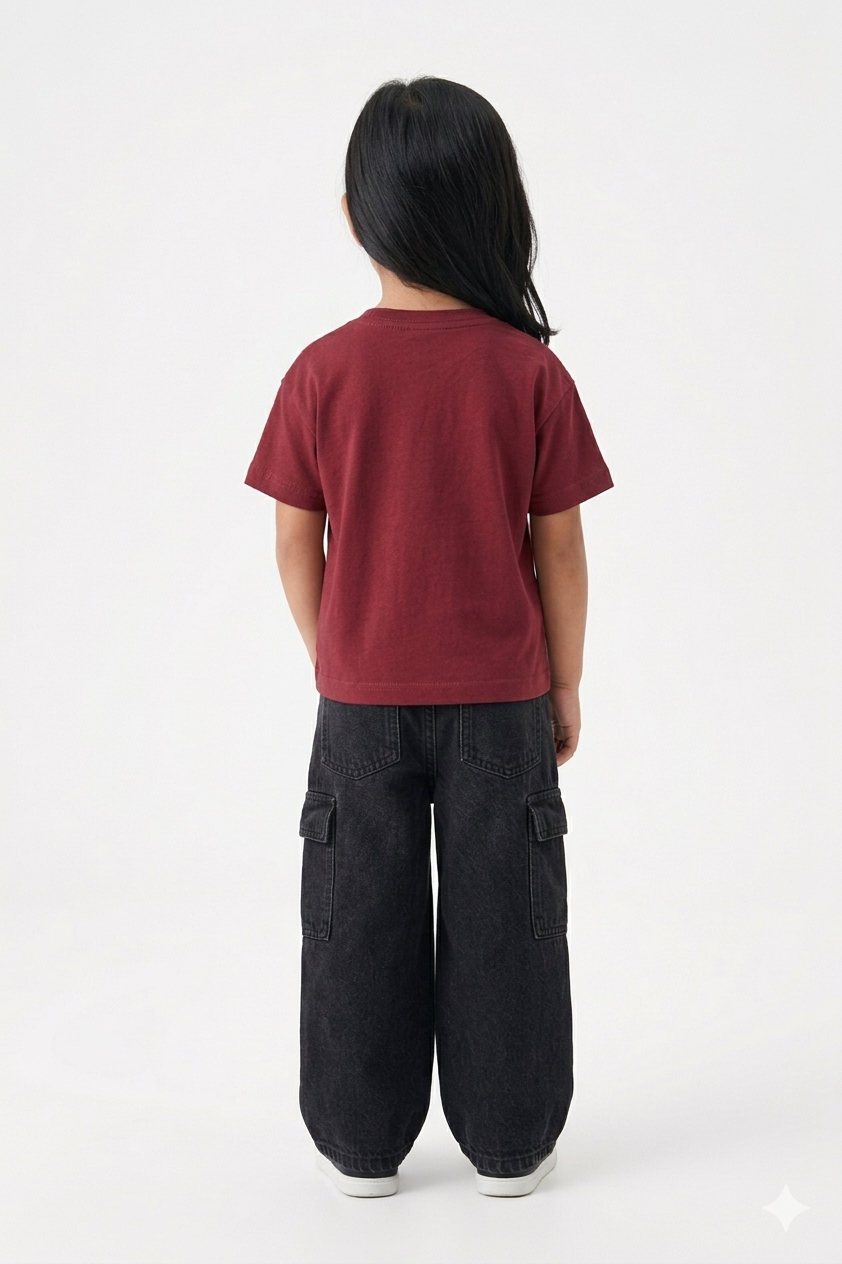 Cotton drop shoulder T shirt(Terra Maroon)