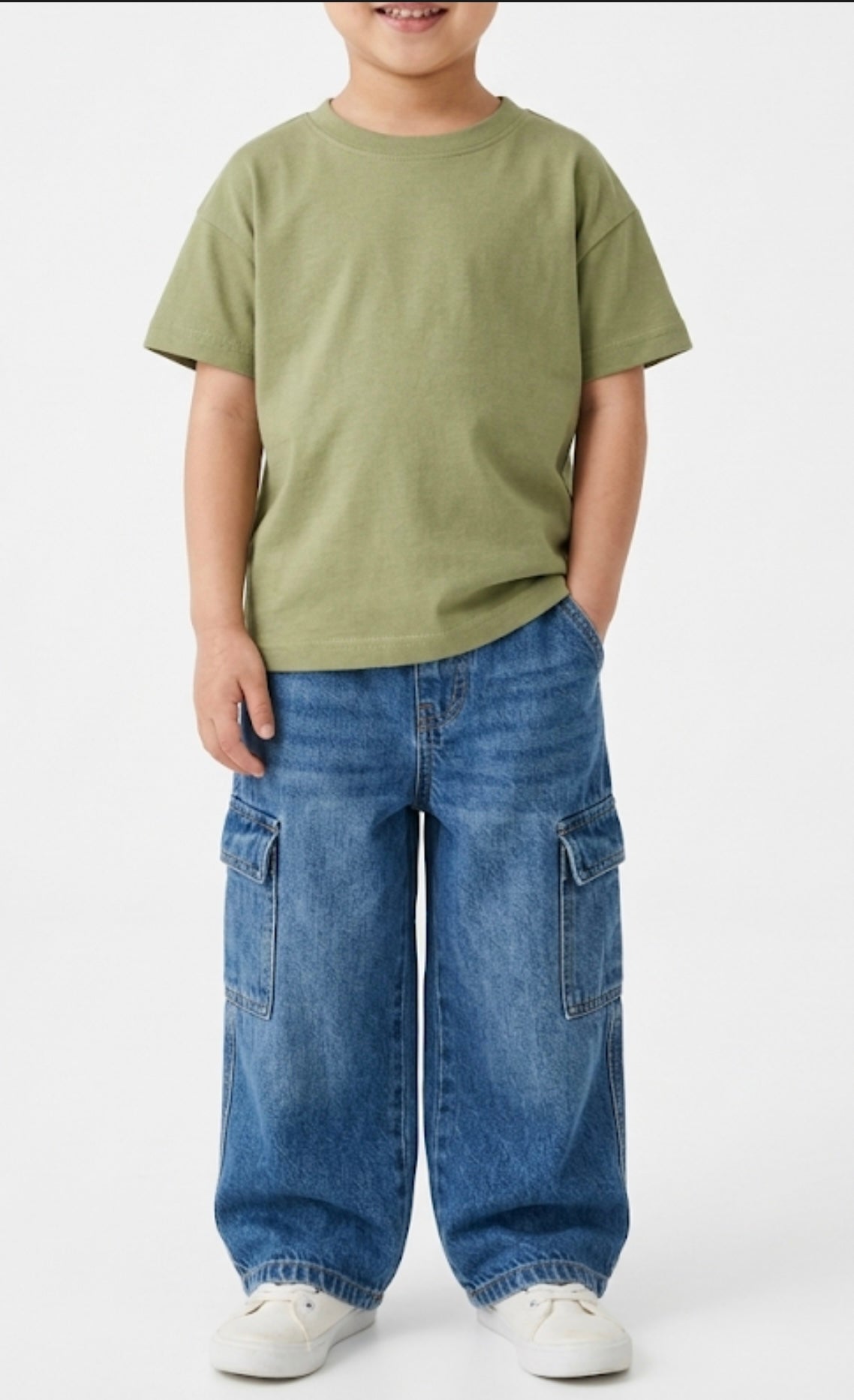 Cotton drop shoulder T shirt(Muted olive)