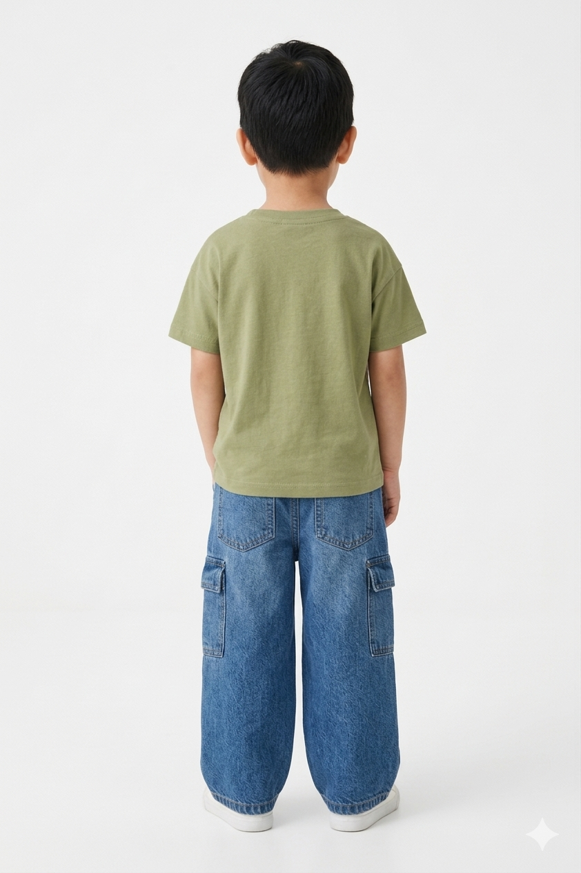 Cotton drop shoulder T shirt(Muted olive)