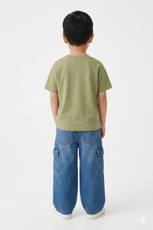 Cotton drop shoulder T shirt(Muted olive)
