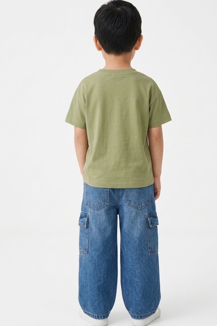 Cotton drop shoulder T shirt(Muted olive)