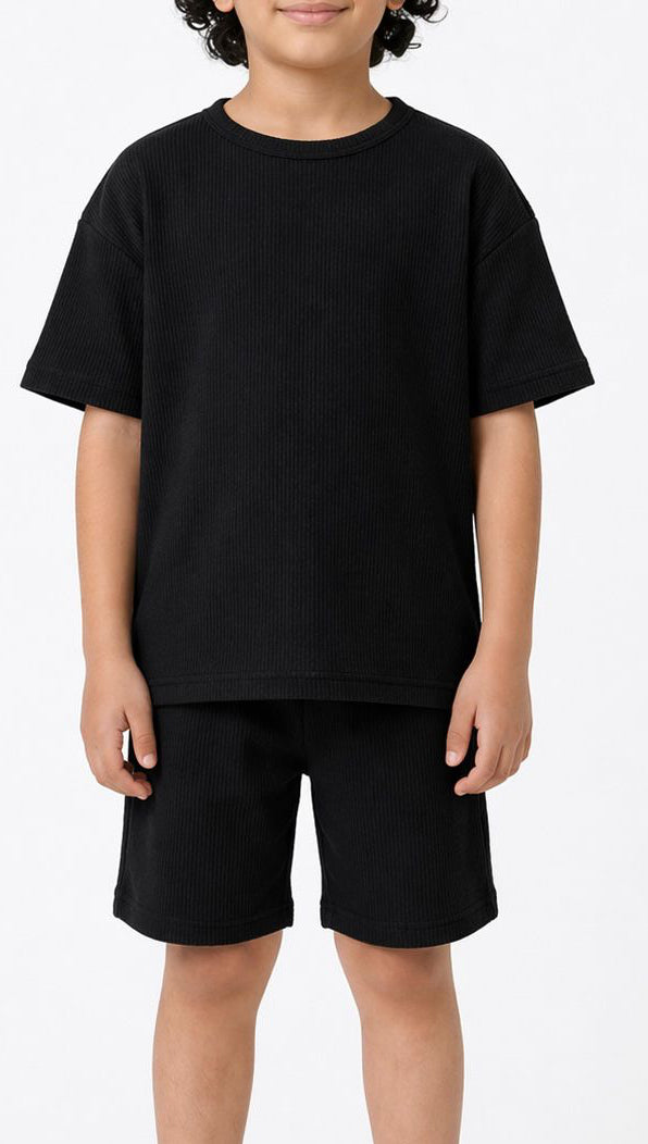 Waffle Knit Co-ord Set(Midnight Black)