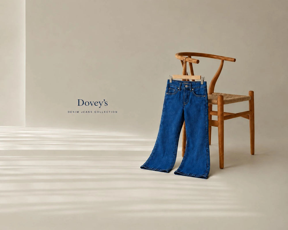 Kids denim jeans from Dovey's Denim Jeans Collection, available in multiple colors and styles including wide leg jeans and straight fit jeans made for everyday comfort 
